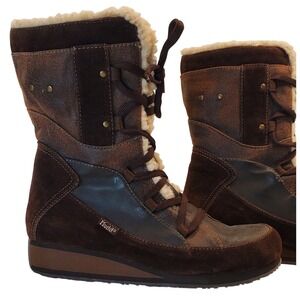 Mudd Origami Brown Faux Fur Lined Lace Up Winter Boots Women 9.5 M Mixed Media